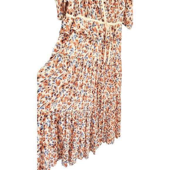 Ulla Johnson Dress Midi Wrap Orange Blue Ruffle Pleated Knit Trim Lisette US 4 - Picture 7 of 13